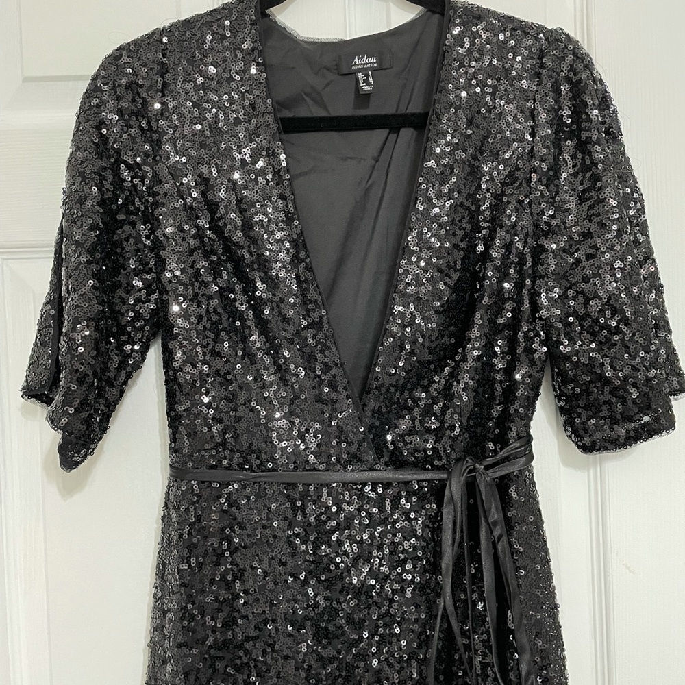 Black sequin wrap dress